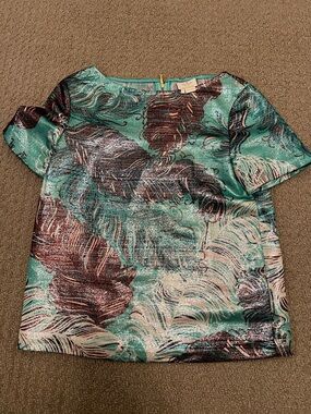 Kate Spade New York "Live Colorfully" Metallic Feather Brocade Top - Size O
